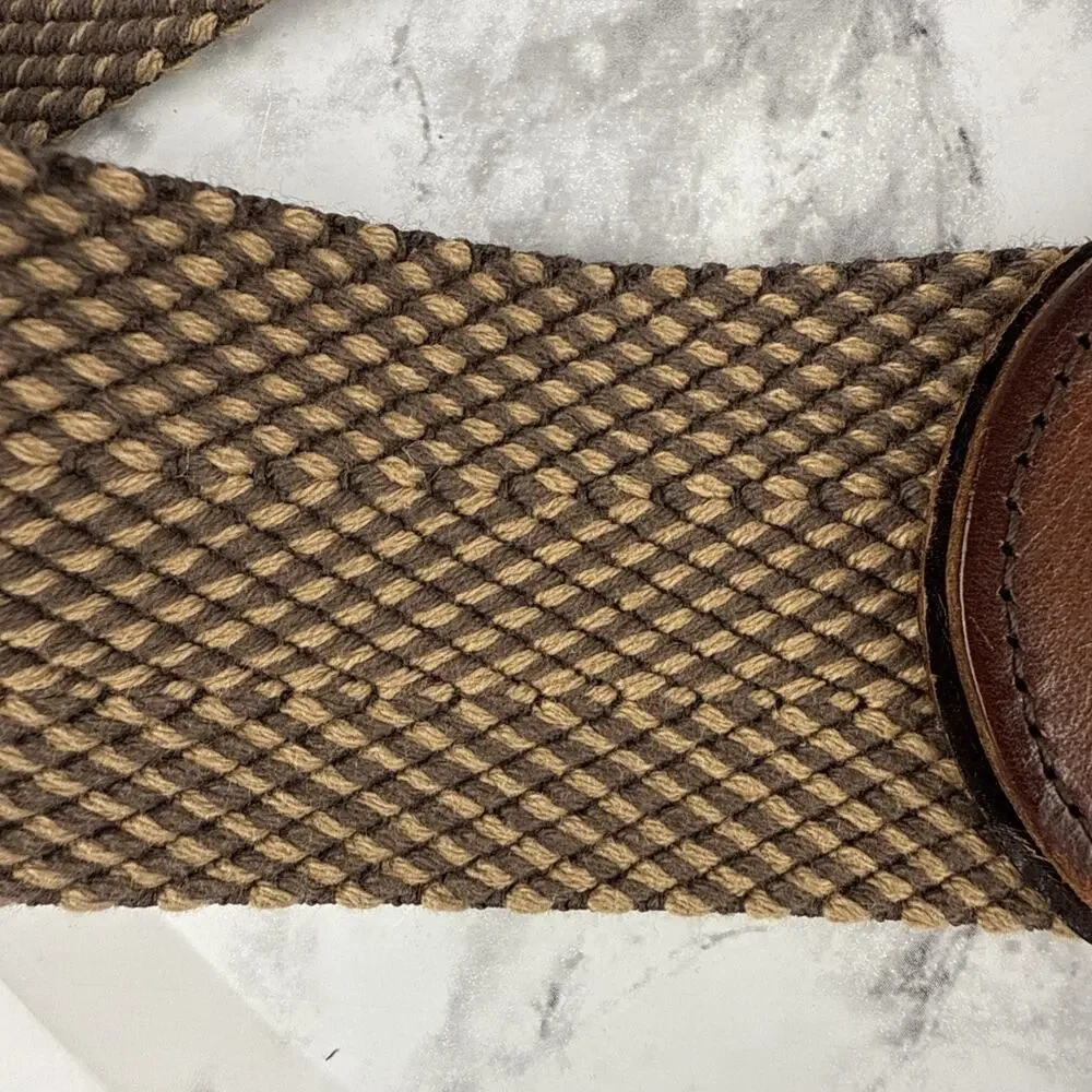 Fossil Womens‎ Brown Tan Herringbone Woven Wide Belt Brown Leather Buckle Size L